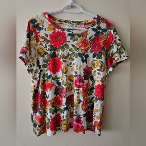Anthropologie Meadow Rue M Red and Yellow Floral Short Sleeve Top